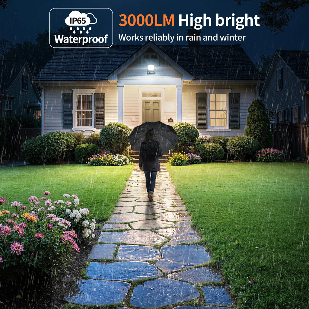 Intelamp 12000mah Long Battery Life Solar Lights With Super Large Solar Panel Faster Charging Two Motion Sensors Detect Wider&Longer For Garden Street Wall Yard
