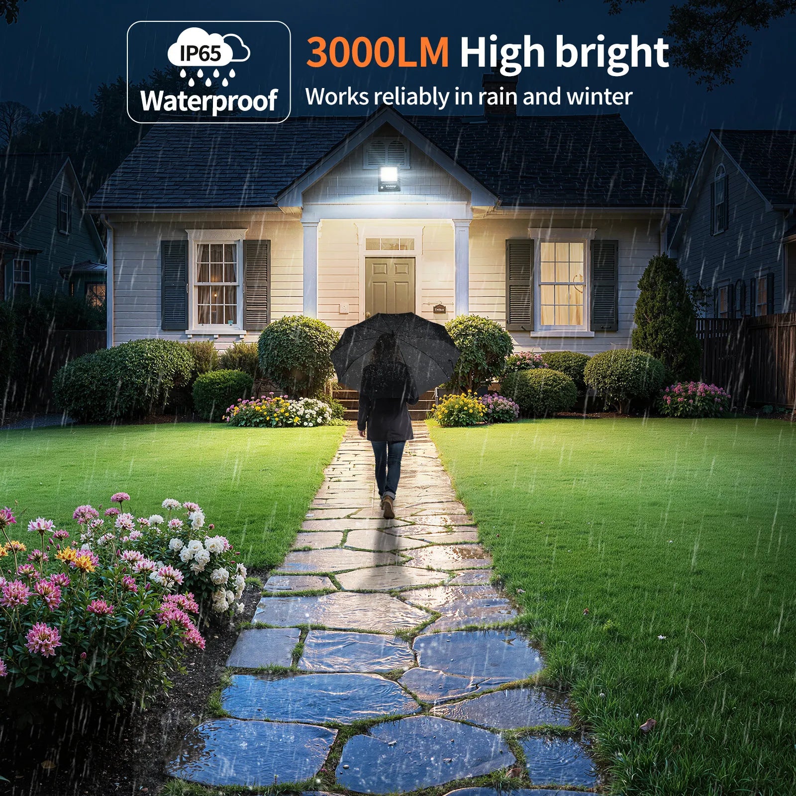 Intelamp 12000mah 3000LM Solar Lights Outdoor Lamp IP66 With Larger Solar Panel Two Motion Sensors For Garden Street Wall Yard
