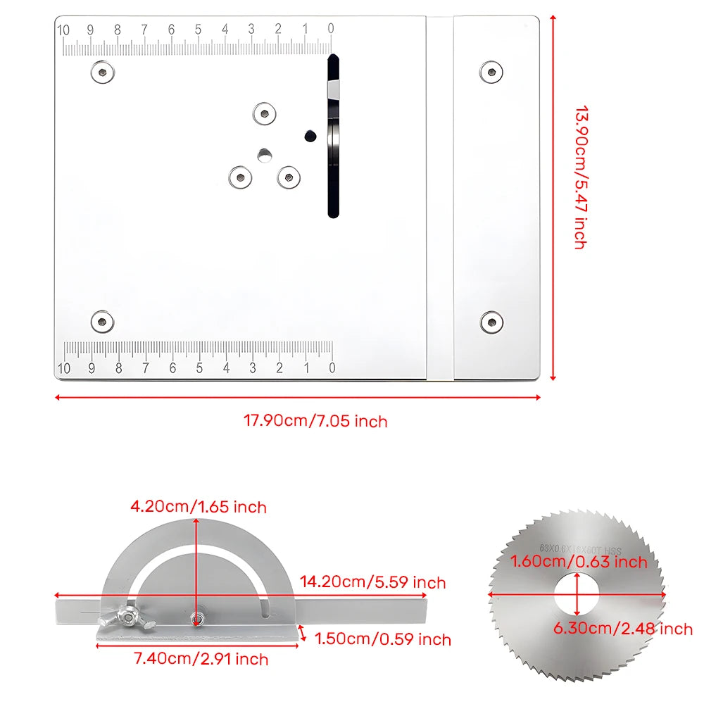 Podofo 96W 5000RPM Mini Circular Table Saw 2.5 Inch Multifunctional Desktop Electric Bench Saw Household DIY Woodworking Cutting Tool with 63mm Blade For PCB Substrate Acrylic Plate Copper Tube Model Craft Making