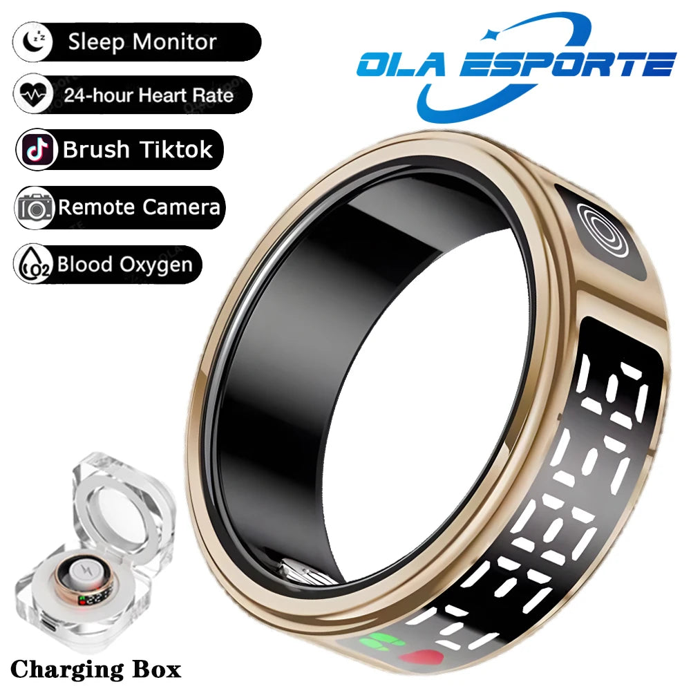 Smart Health Ring with Biometric Heart Rate and Blood Oxygen Tracking Case-Gold Tidesmit