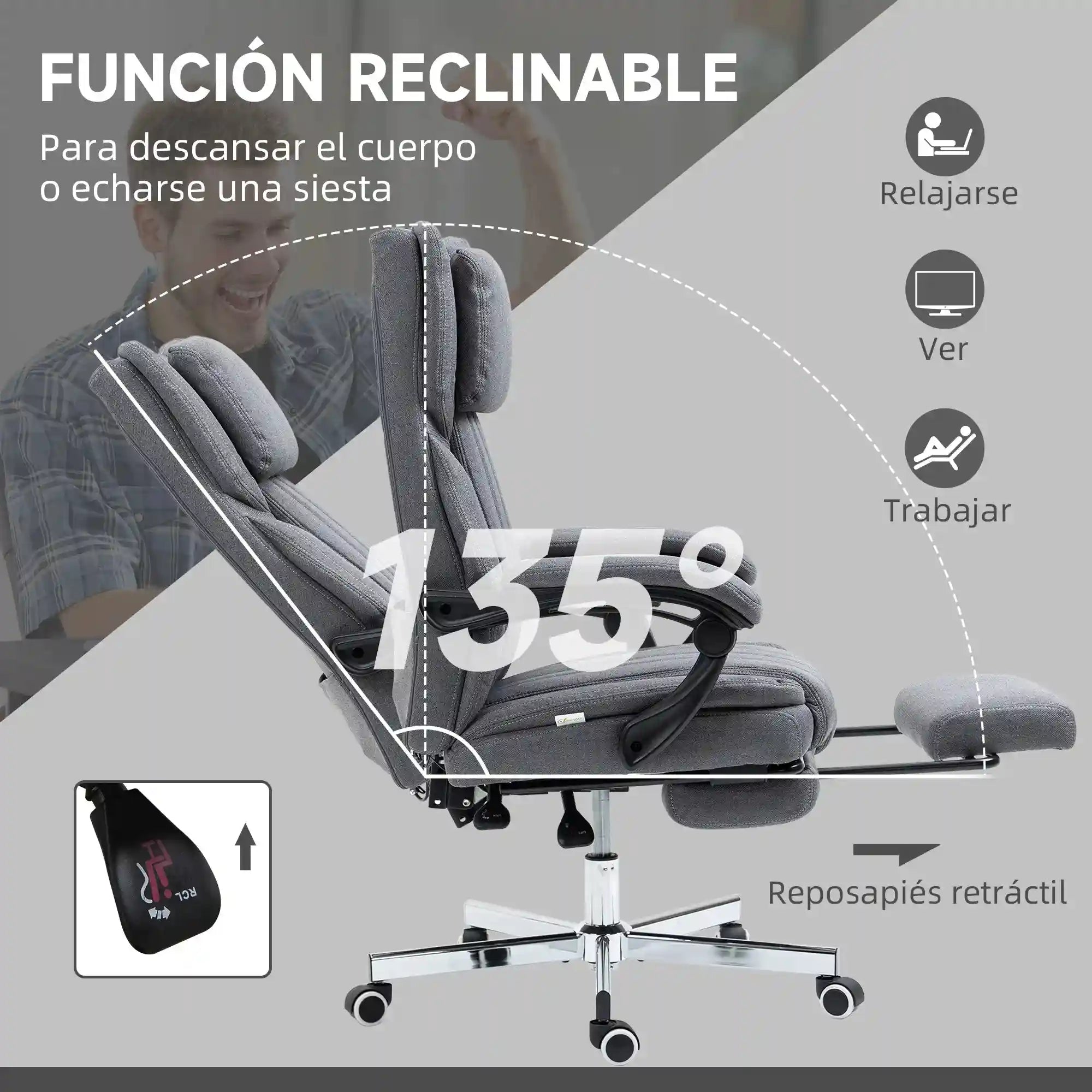 Silla de Oficina con Masaje Reclinable y Giratoria - Gris Tidesmit Massage Chairs Tidesmit