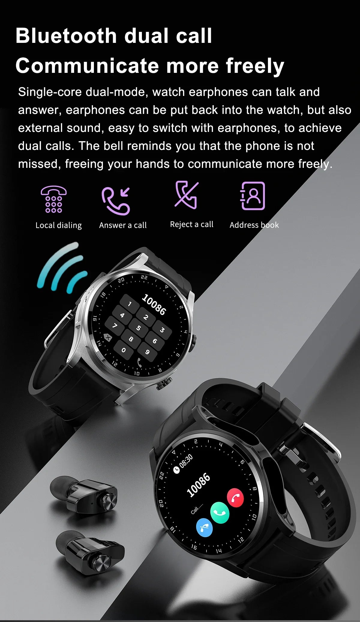 New NFC Smartwatch TWS Bluetooth Headset Two-In-One 1.39HD Display IP67 Waterproof Heart Rate Monitor Male Sports Smartwarch