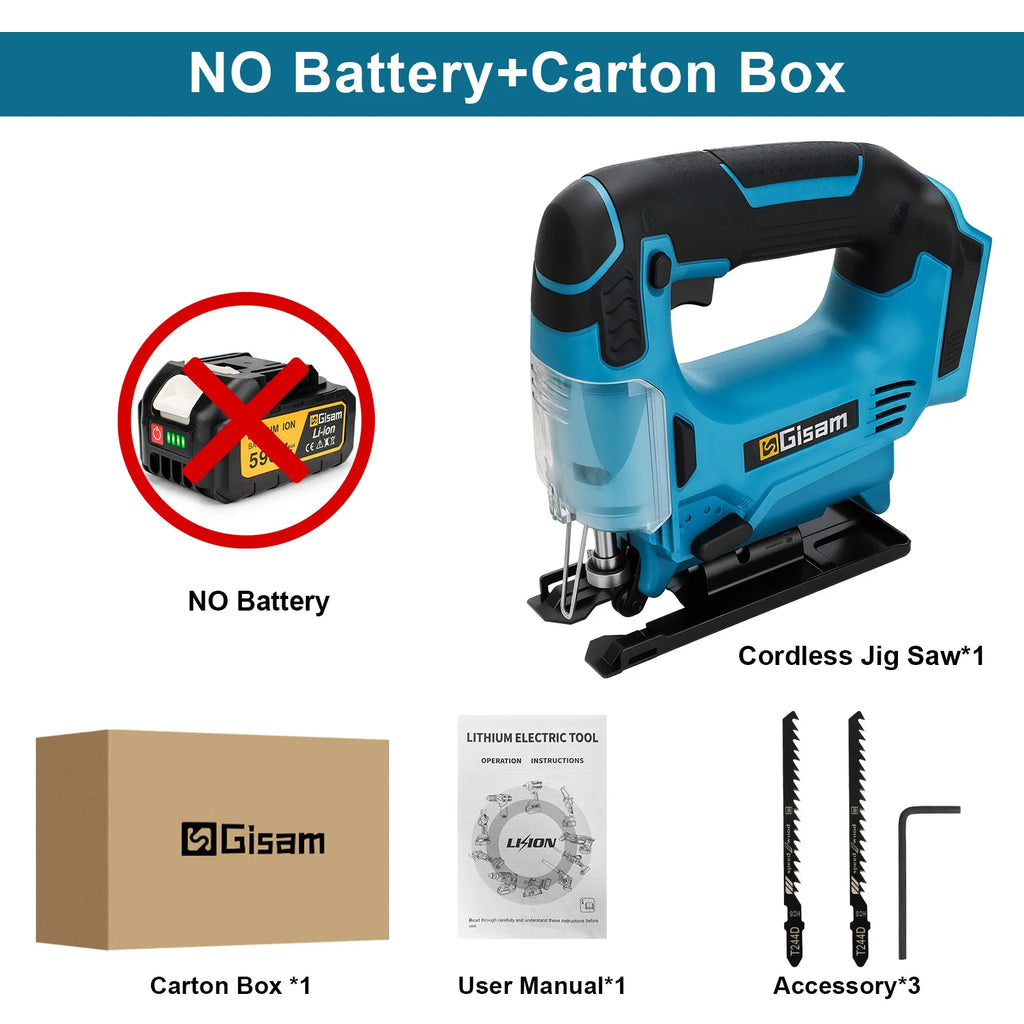 Gisam 26mm Electric Jigsaw Portable Cordless Saw Multi-Function Wood Cutting Woodworking Machines For Makita 18V Battery Pin
