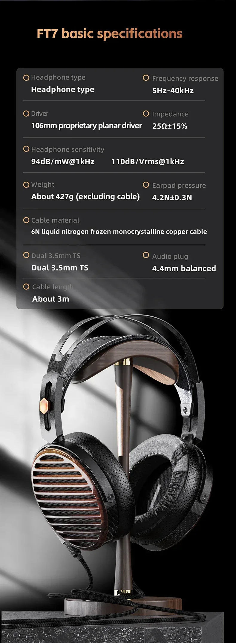 FiiO FT7 Planar Open-Back Headphones 106mm Driver - Tidesmit Tidesmit