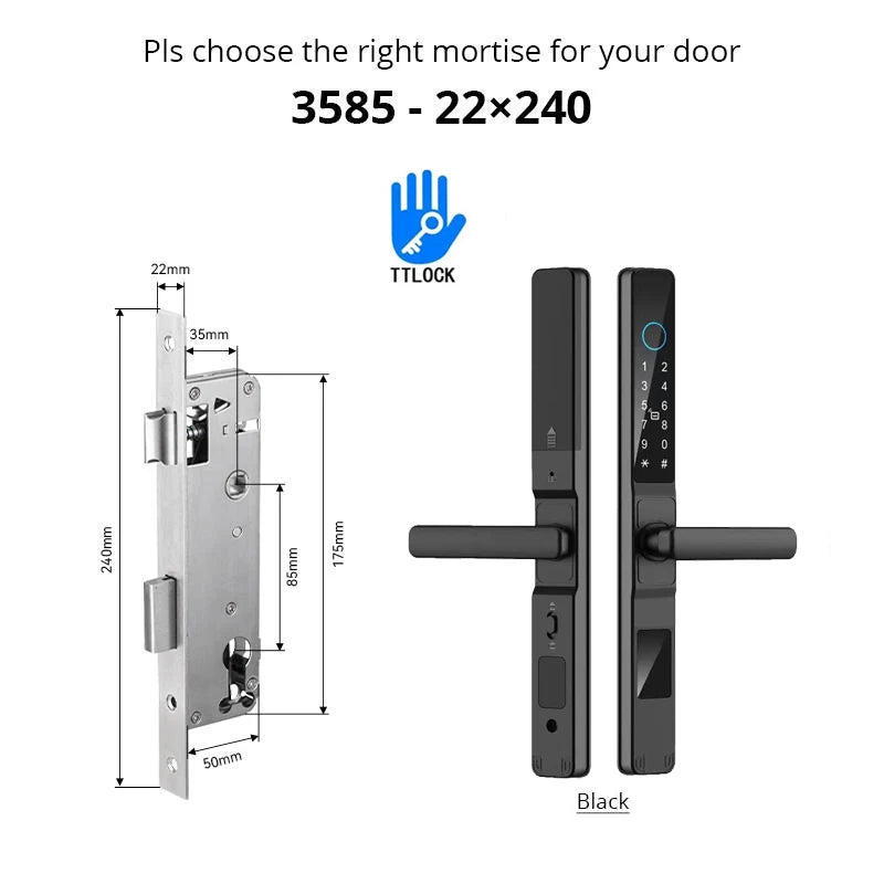 Slim 3.5cm Waterproof Aluminum Smart Door Lock with TTLock Bluetooth Fingerprint Password IC Card APP Control for Sliding Doors