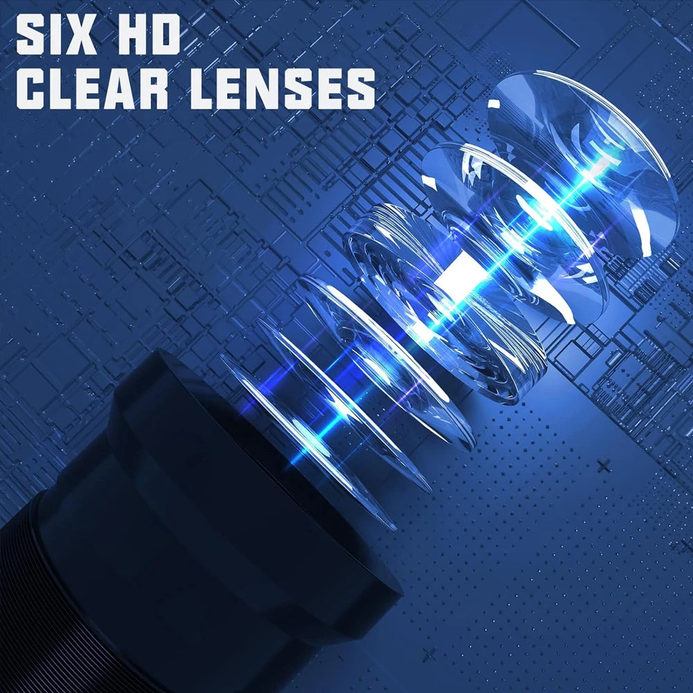 Gobo projector lens head with clear multi-lens optics and bright beam