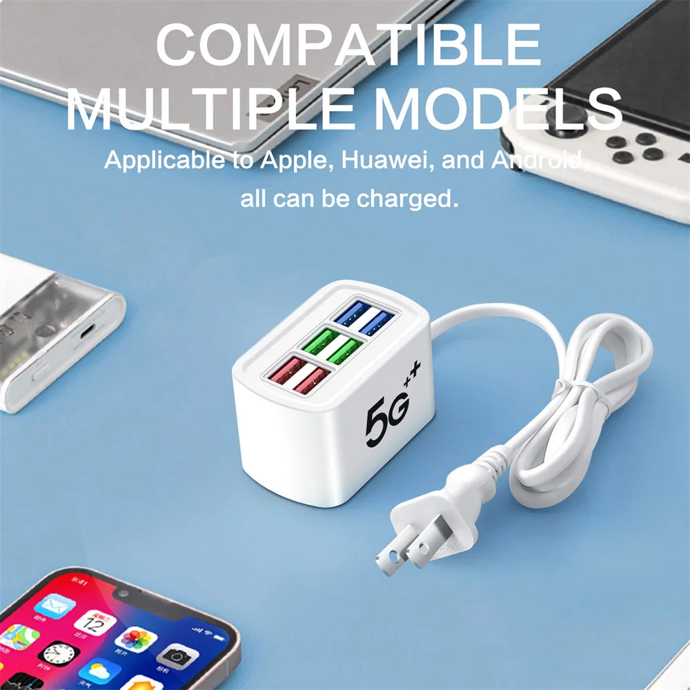 Universal 6 USB Charger Fast Charging Adapter Mobile Phone Power Strip with 1m Cable 6 USB HUB Charging Station For Home Office