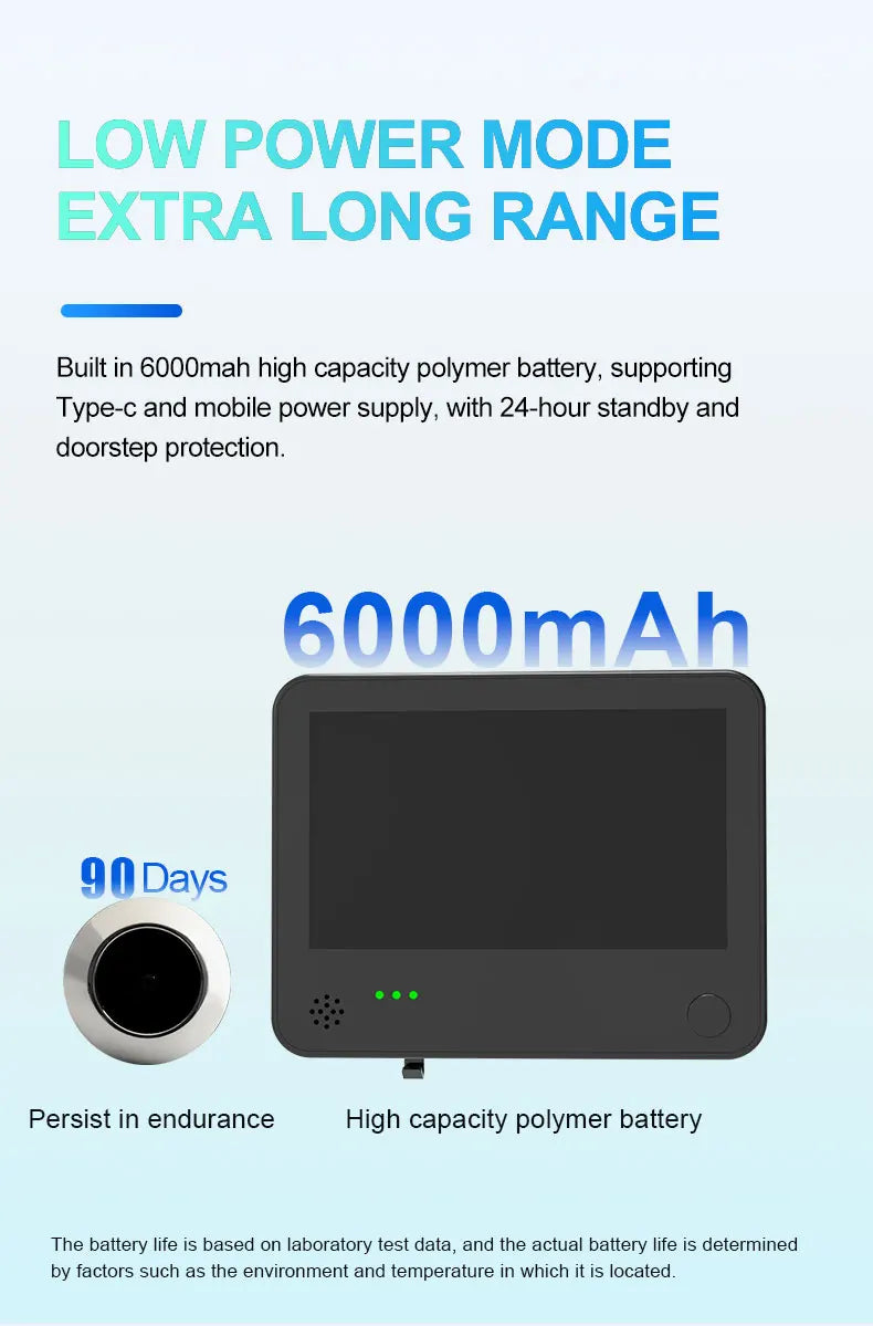 DANMINI 4.3'' Smart Door Peephole Camera WiFi Tuya Human Detection 6000mAh 120° 2KHD  3MP IPS HD Screen Remote Video Eye