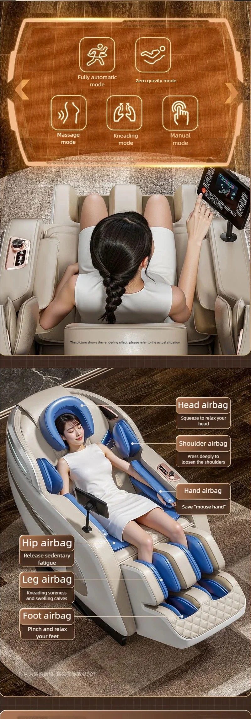 8D Zero Gravity Full Body Shiatsu Massage Chair - Beige or Black Massage Chairs Tidesmit
