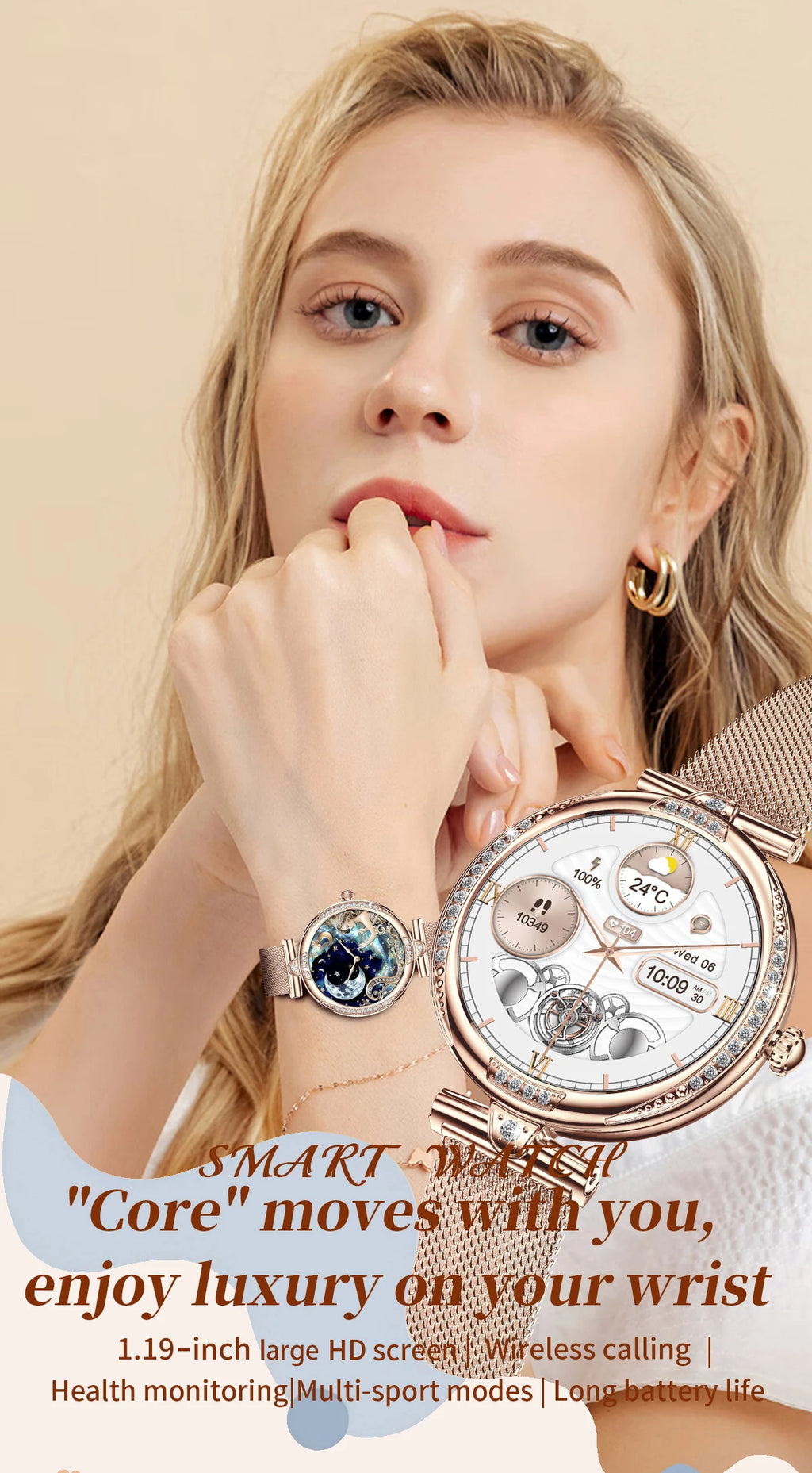 LIGE New Women Watch 1.19" 390*390 AMOLED Display Heart Rate Blood Oxygen Monitoring Bluetooth Call Fashion Diamond Smartwatch