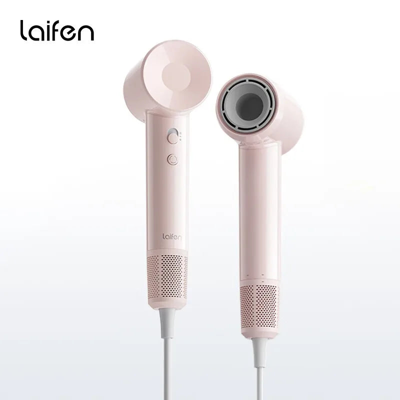 Pink Laifen high-speed hair dryer, 345g lightweight, noise-reducing, powerful airflow for fast, safe hair drying.