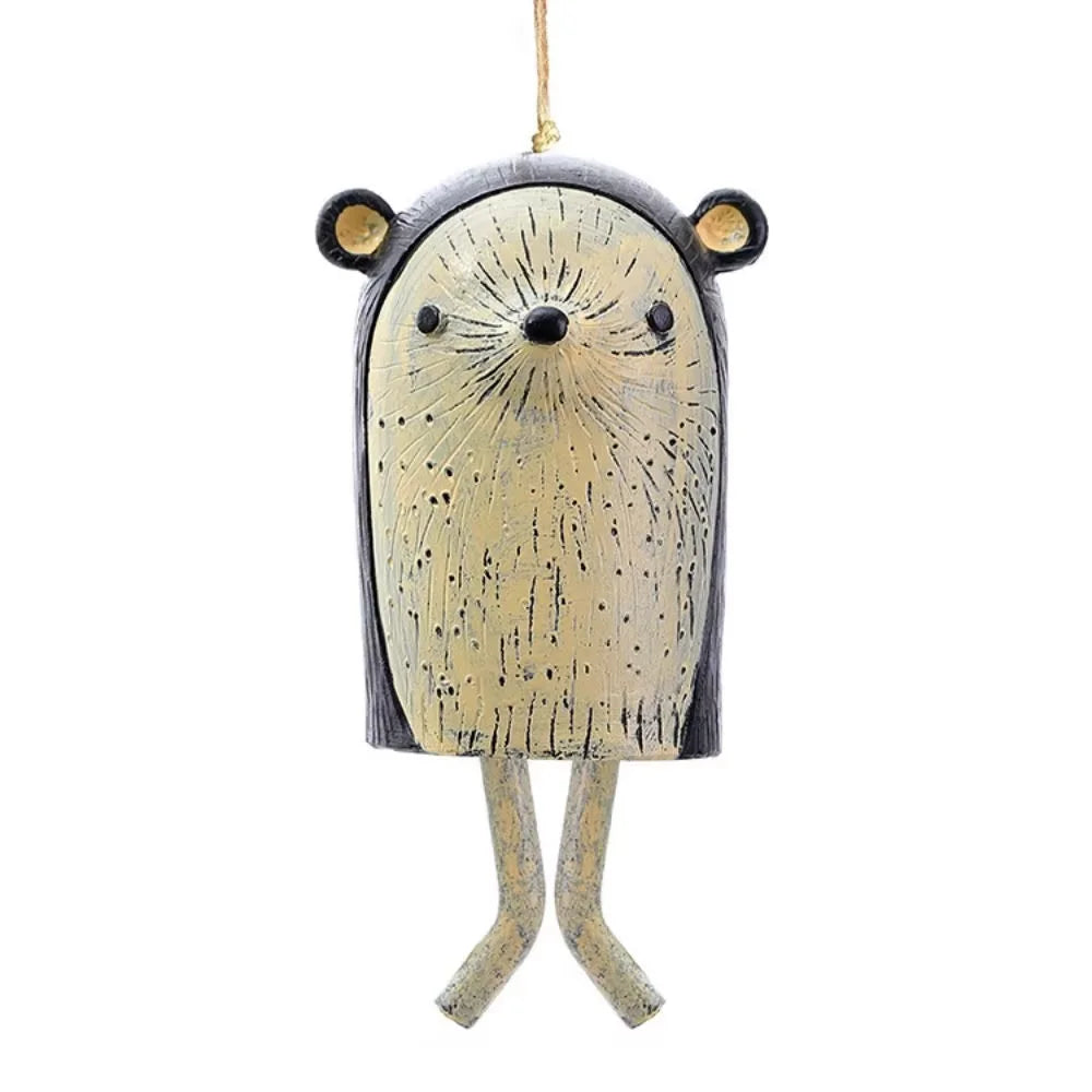 Cute hedgehog resin wind chime pendant for rustic garden decor, ideal for Nordic-style outdoor wall hanging.