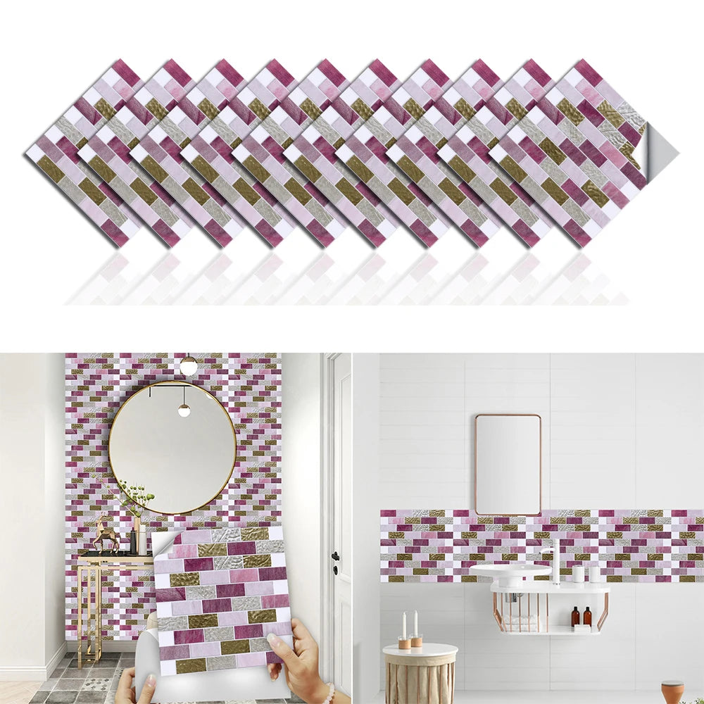 10pcs/set Flat Marble Mosaic Tiles Sticker Transfers Covers For Kitchen Bathroom Tables Peel & Stick Waterproof Art Wall Decals