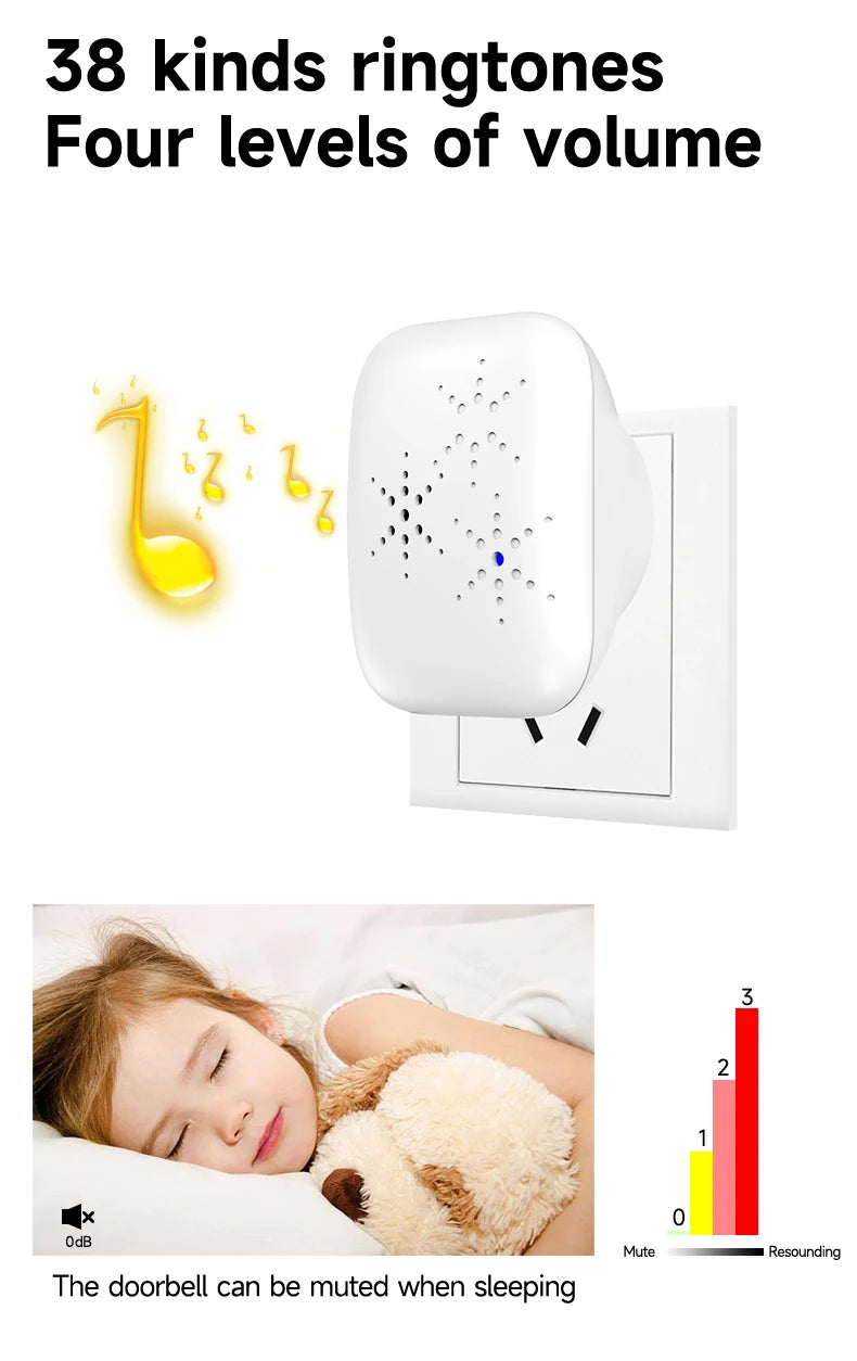 Wireless Doorbell 38-Chime 90db  Self-Generating Power Waterproof Remote Modern Design Kinetic Energy Door Bell EU US UK Plug