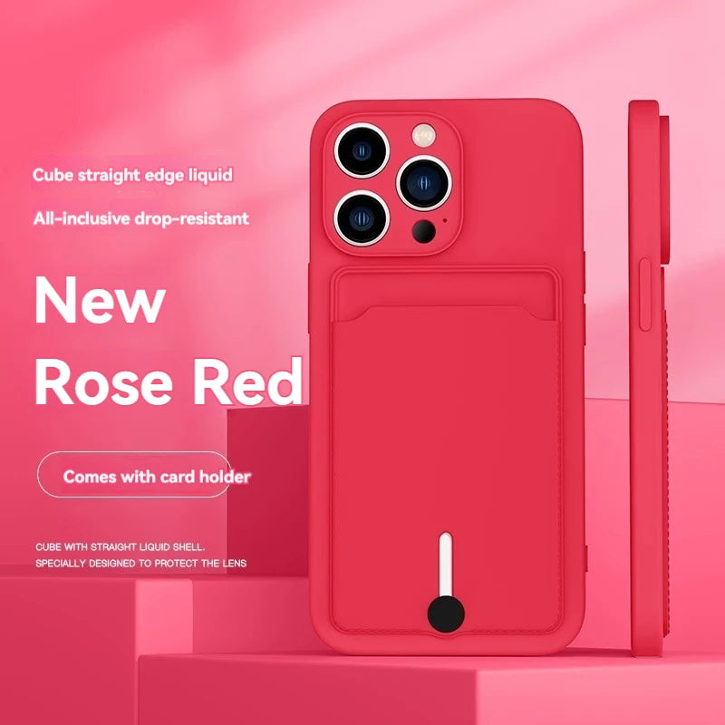 iPhone 16 Case with Card Slot - Slim TPU Shock-Absorbing Protective Cover red Tidesmit