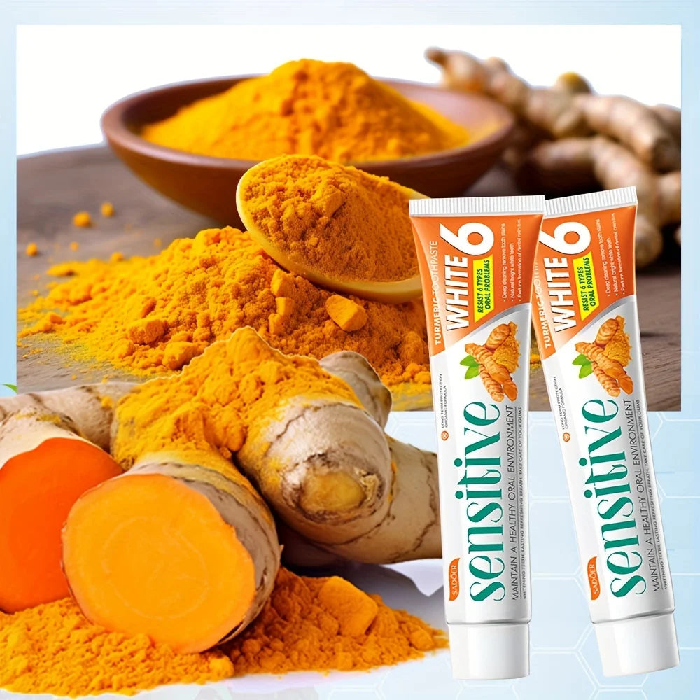 Tidesmit 100g turmeric toothpaste tube for natural teeth whitening, deep cleaning, and fresh breath.