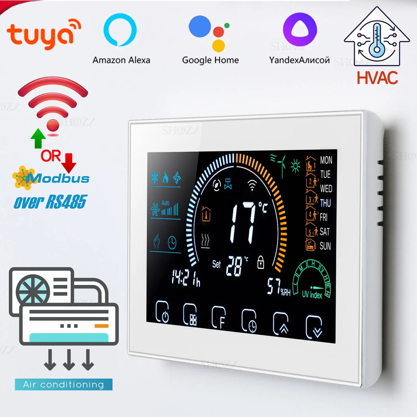 Wifi/RS485/Zigbee Thermostat Air Conditioning 3 Fan Coil Unit Home Cooling/Heating 2/4 Pipe Temperature Controller with Alexa