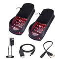 Black red light therapy foot massage boots with infrared LED beads for pain relief and plantar fasciitis recovery.