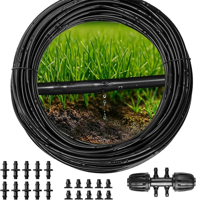 1/4" Irrigation Dripline Tubing 100Ft Roll 6" Emitter Spacing 0.5 GPH Emitters Built-In Drip Irrigation Line with 1/4" Fittings