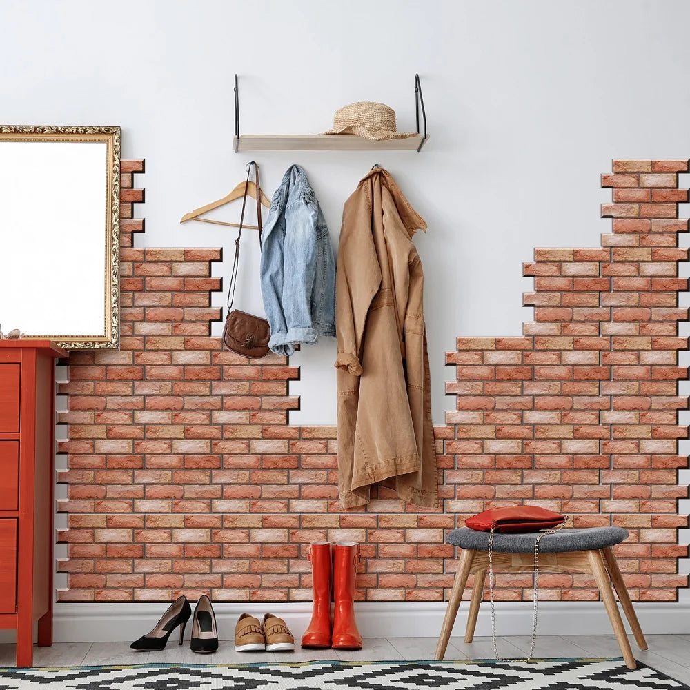 Pack of 10 3D Wall Panels, Stone Look, Self-Adhesive, Peel and Stick Fake Brick Decorative Tiles for DIY Wall Decor
