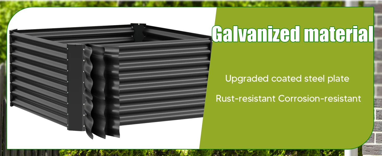Galvanized metal raised vegetable tray, 240/gallons, open base, rustproof corrugated steel for vegetables, herbs and flowers, quick assembly in 10 minutes for outdoor gardening, patio and yard.
