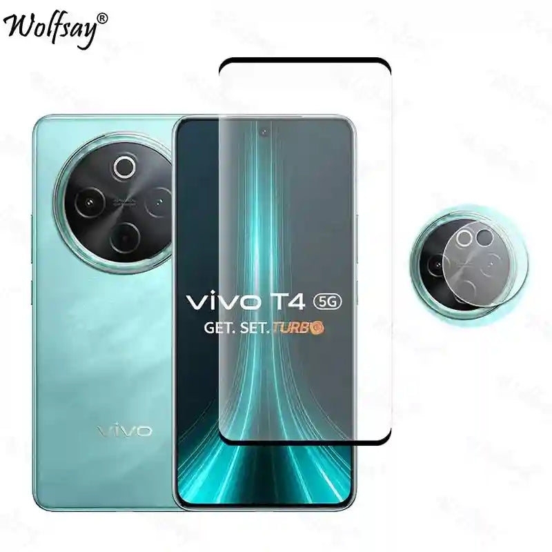 Vivo T4 5G Screen Protector & Lens Kit | 9H Tempered Glass Bundle AE 1 Glass and 1 Len For Vivo T4 5G Tidesmit
