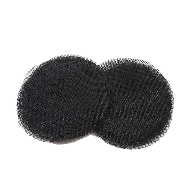 Two connected black round mesh drainage screens with grid openings