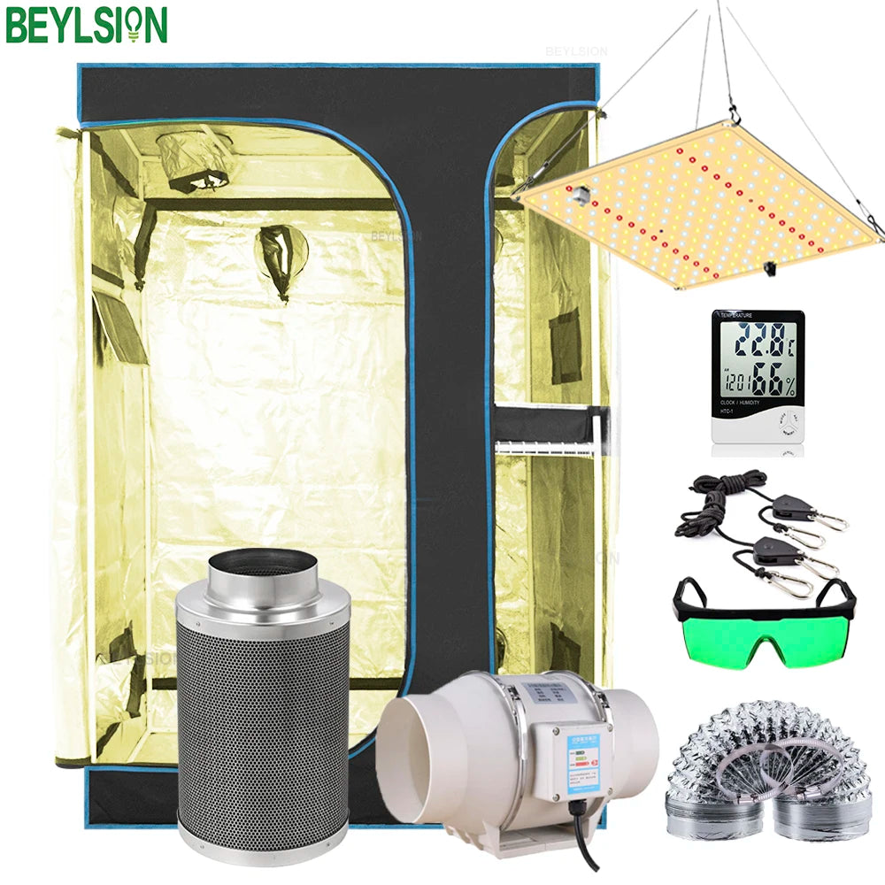 BEYLSION New Growbox Complete Set Air Tent Grow With Dimmable LED Grow Lamps Centrifugal Fans Activated Carbon Air Filter Set