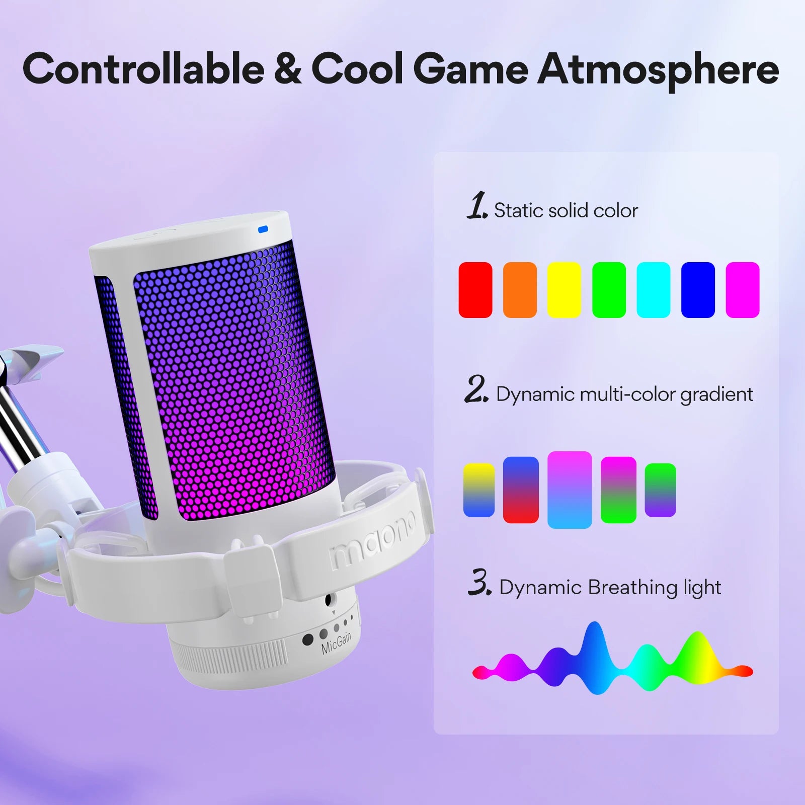 USB Gaming Microphone DGM20S with RGB Lighting and Mute Control Tidesmit