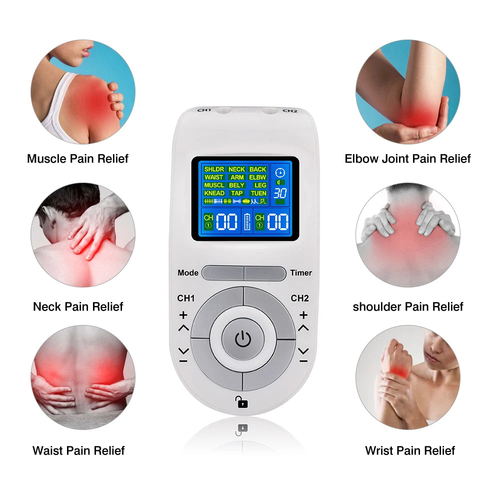 Electric TENS Muscle Stimulator - 4-Mode Portable Massager White Back Massage Instrument Tidesmit