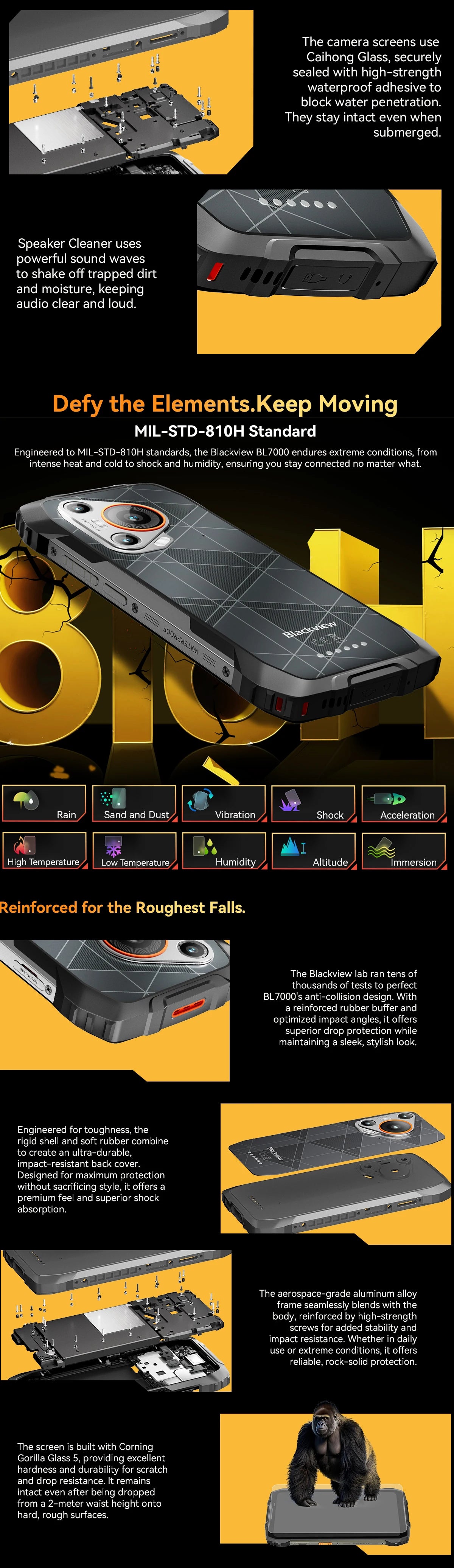 BLACKVIEW BL7000 5G AI Rugged Phone Deepseek GPT Android 15 Smartphone, 6.78" HD+2.4K Display 120Hz, 8GB RAM 256GB, 7500Amh