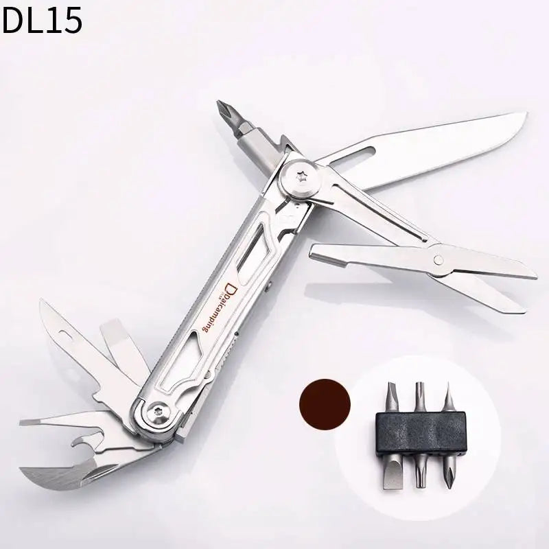 DL15 folding multitool with screwdriver bit and compact black bit holder