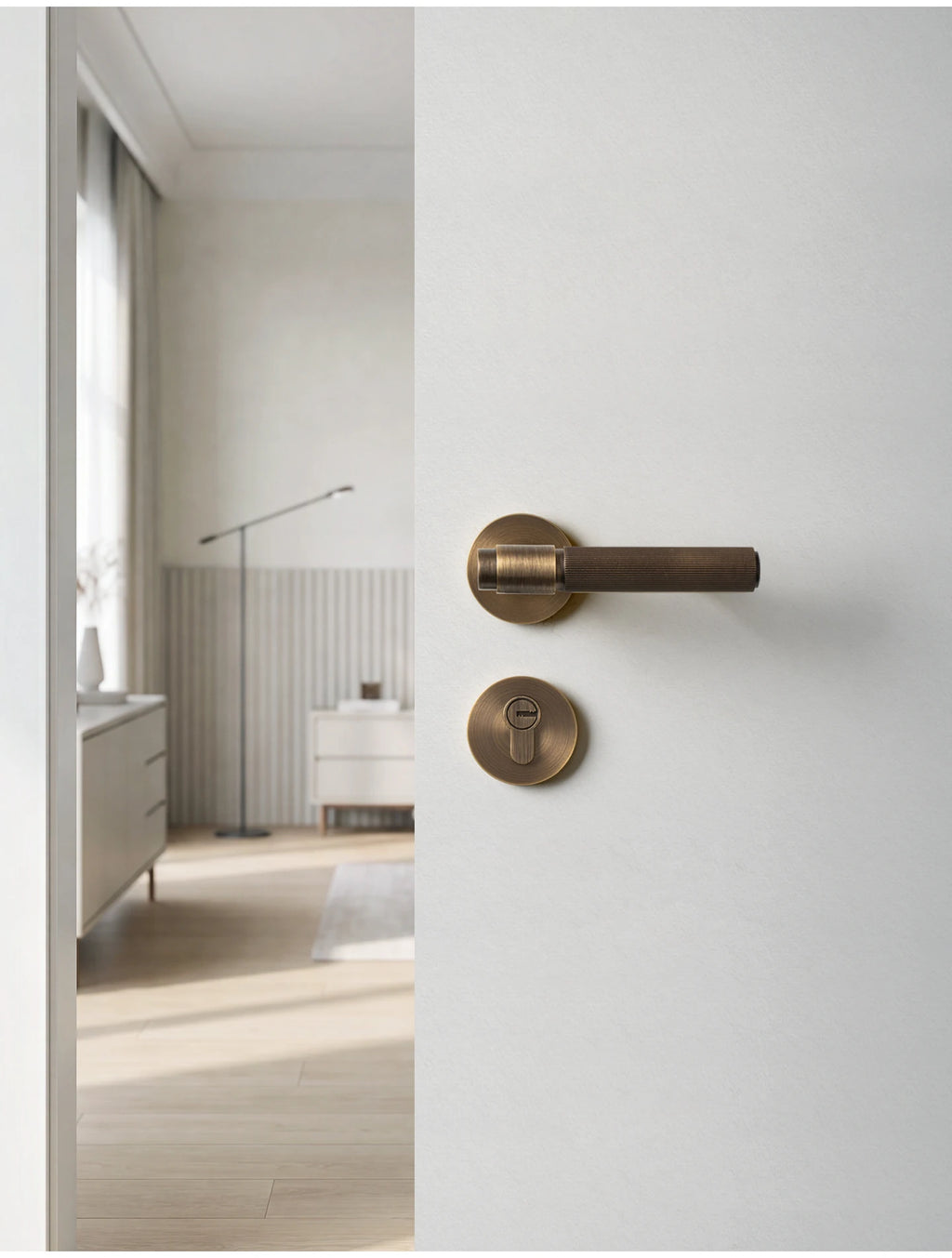 DOOROOM Brass Door Lock Set Modern Stripe Antique Bronze Interior Door Lock Decorative Lock Privacy Lock Passage Lock