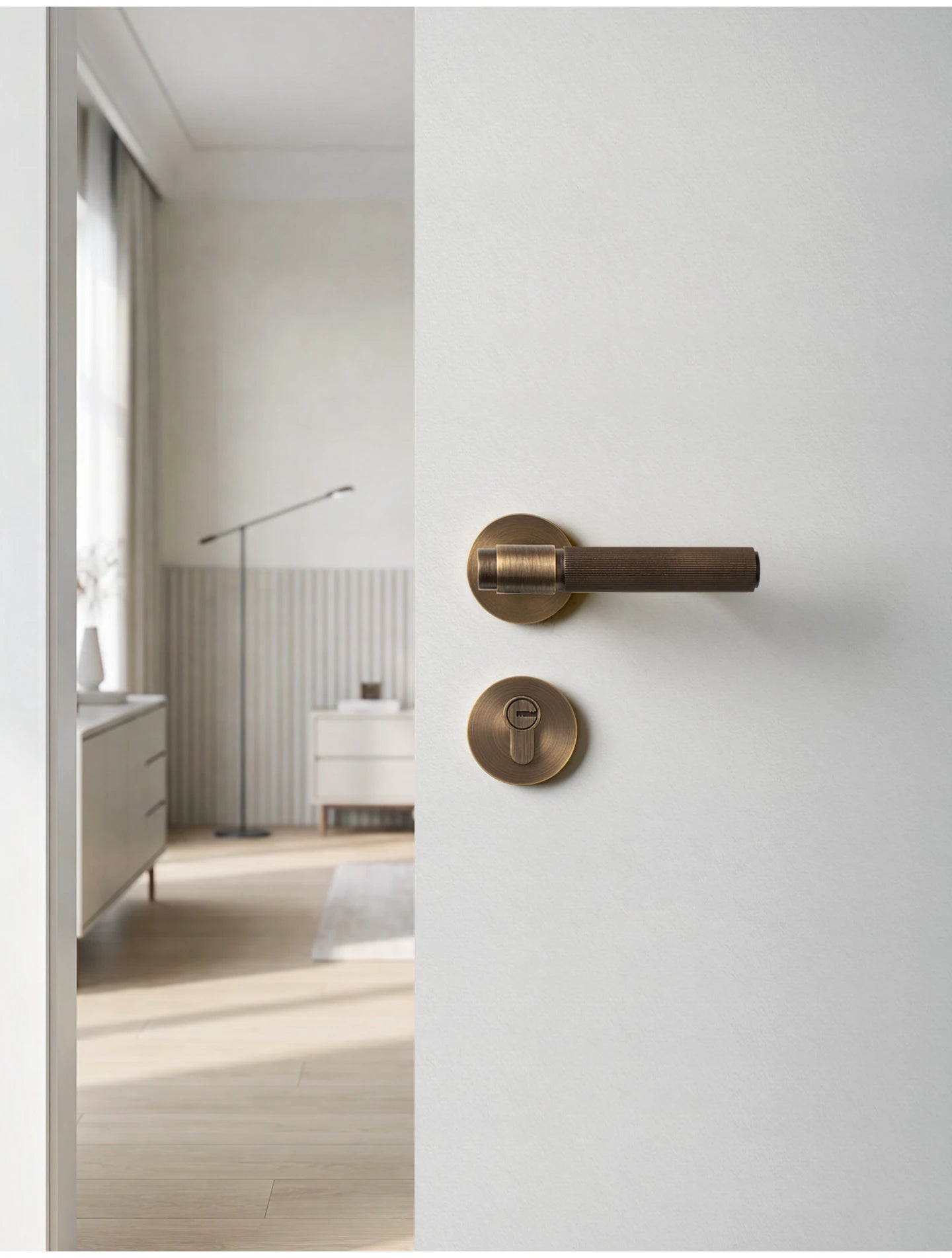 DOOROOM Brass Door Lock Set Modern Stripe Antique Bronze Interior Door Lock Decorative Lock Privacy Lock Passage Lock