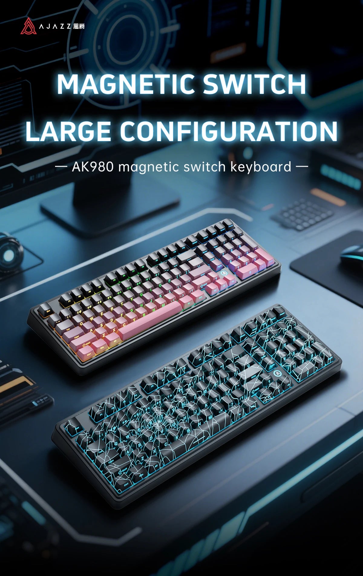 AJAZZ AK980 MAX HE 8K - New Magnetic Switch Type-C - Wired Only - Computer Gaming Keyboard Upgrade Gasket Mechanical Keyboard