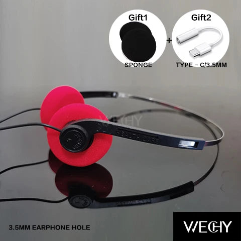 Retro Wired Headphones with Microphone - Lightweight Over-Ear Design Red-add-Android Tidesmit