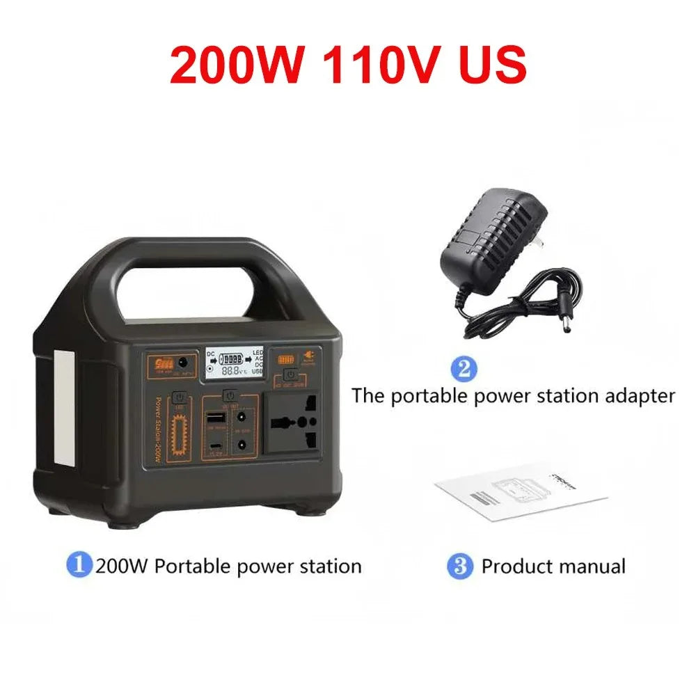 200W Portable Power Station 153.6Wh LiFePO4 Battery AC 110V/220V Solar Generator for Power Bank Camping RV Emergency