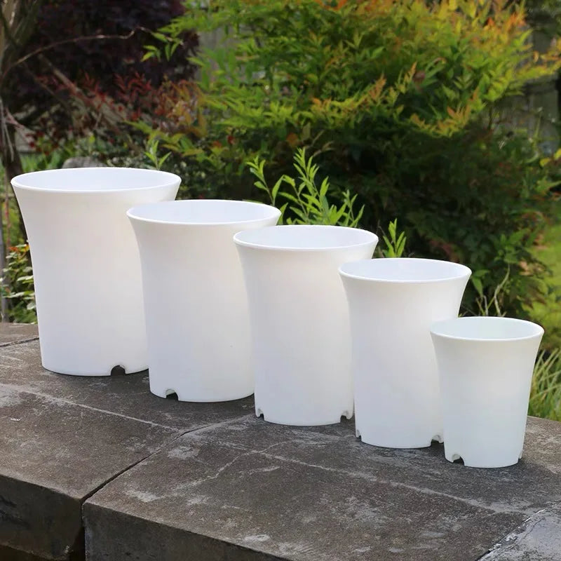 2/5Pcs White Plastic Flowerpots Simple Nursery Seedling Pot Flowers Seed Breeding Planters Container Box Garden Supplies Tool