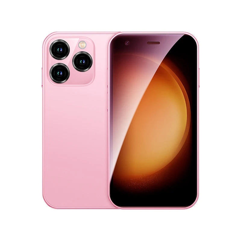 Smartphone with dual rear cameras, pink back and front display