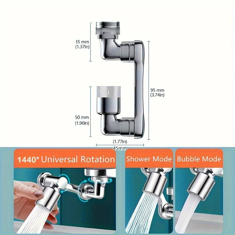 1440° Swivel Bathroom Faucet Nozzle Silvery Suitable for Kitchen Faucet Extender Washbasin Robotic Arm Home Renovation Accessory