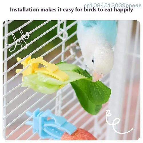 Bird cage fruit and vegetable feeding clip bracket, yellow clamp for easy attachment
