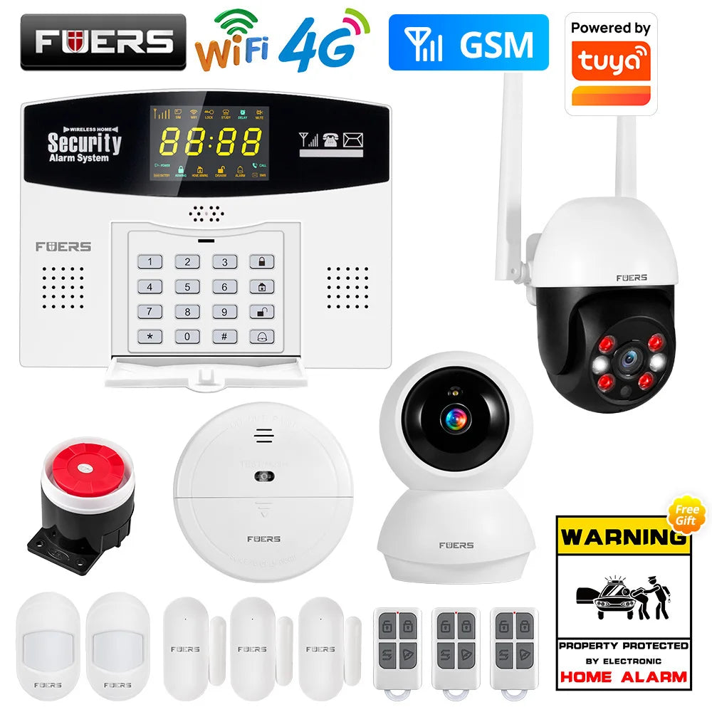 Fuers WIFI 4G 2G GSM Alarm System work with Tuya SmartBurglar Alarm Wireless Wired Security Zone Link Alexa Google Motion Sensor