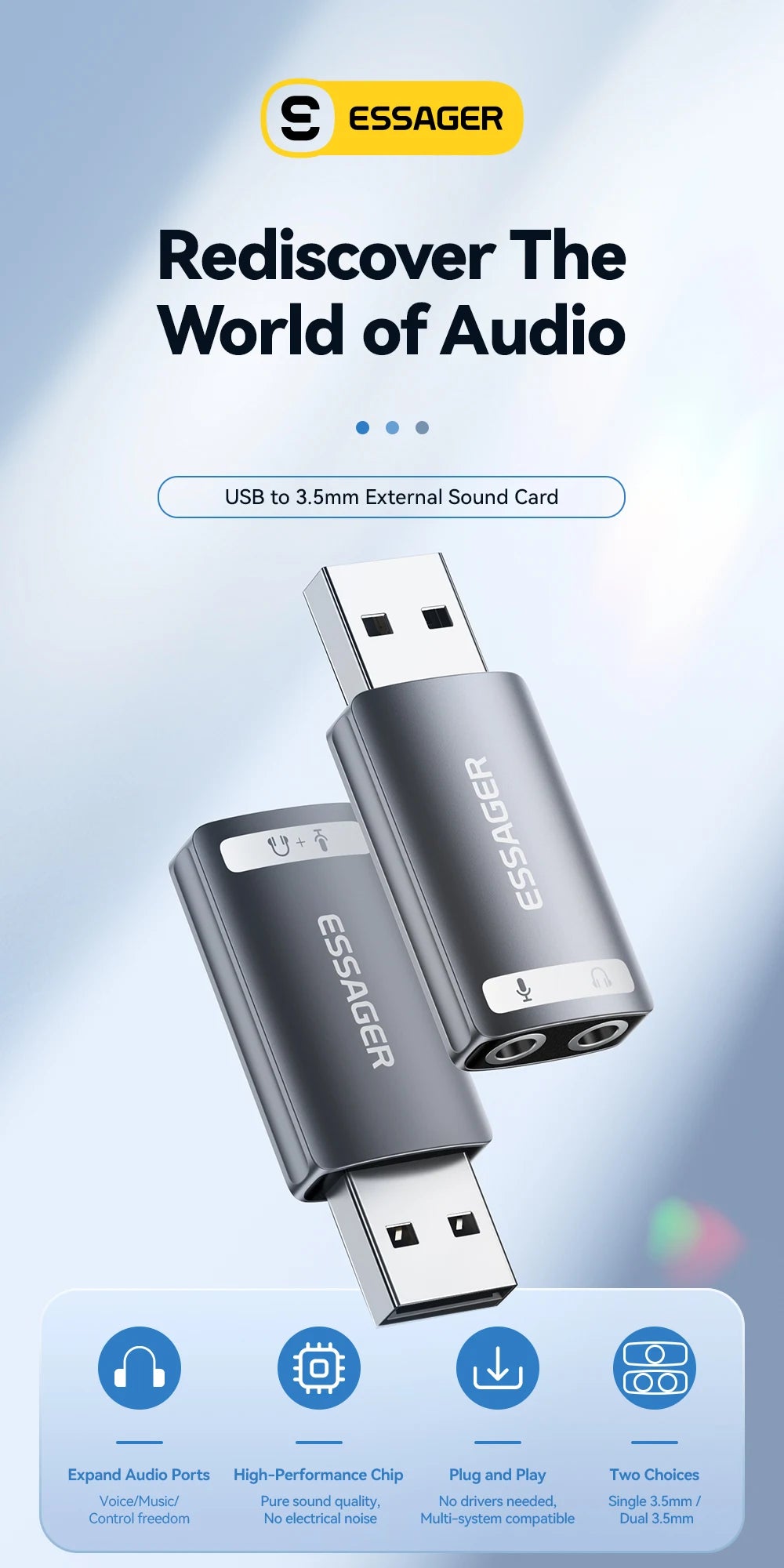 USB to 3.5mm Audio Adapter for Laptop - Dual or Single Jack Tidesmit