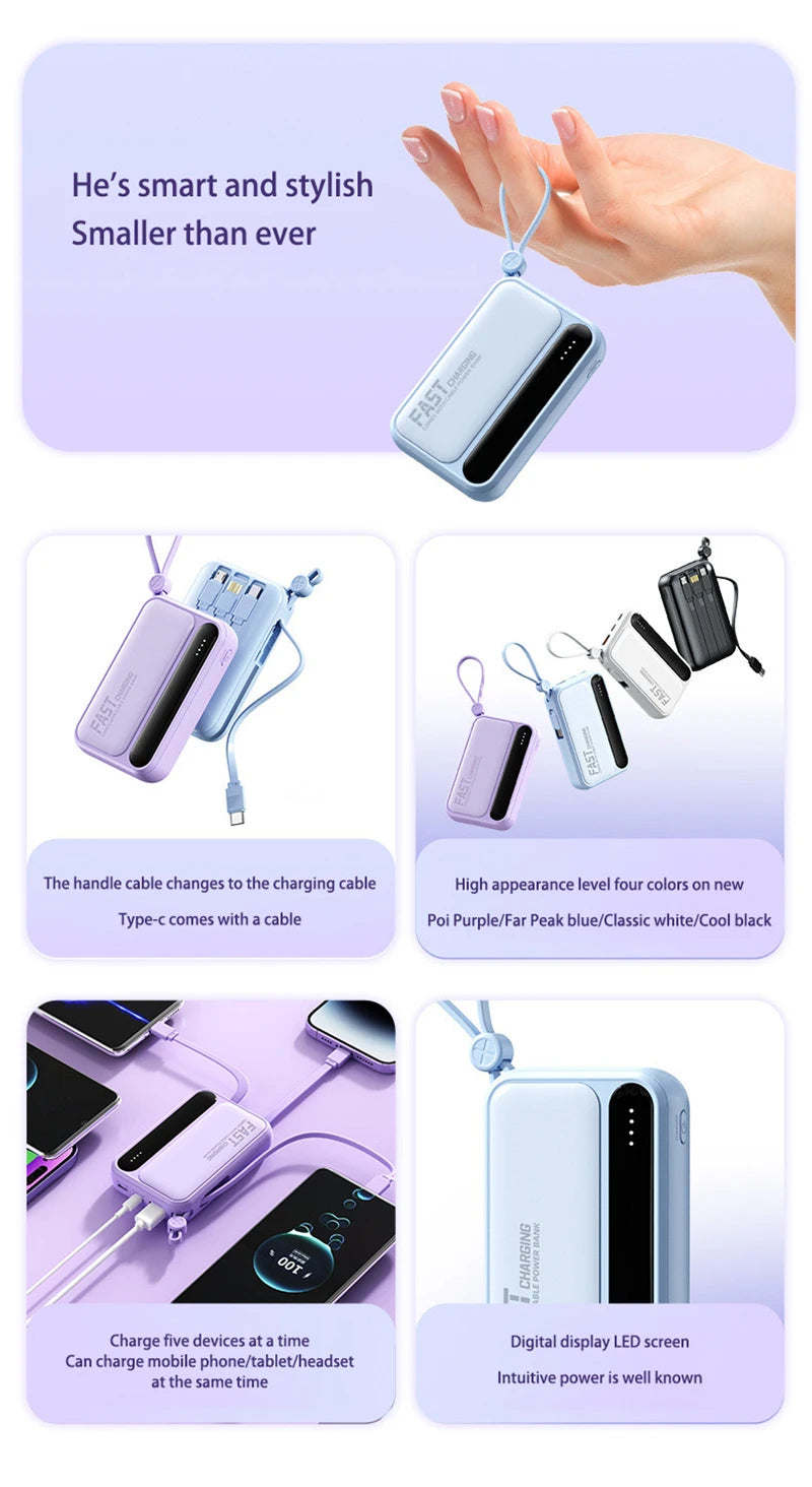 Portable Power Bank with Built-in Cables - Fast Charging 50000mAh Tidesmit