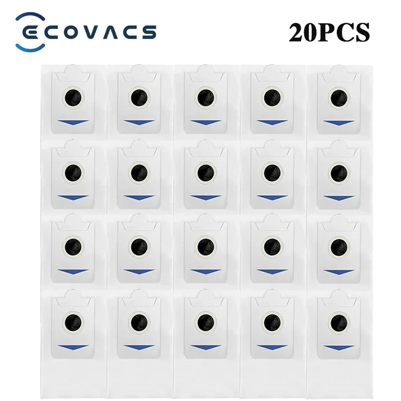 Tidesmit replacement parts set for ECOVACS T30 Pro OMNI including dust bags, main brushes, filters, and mop pads.