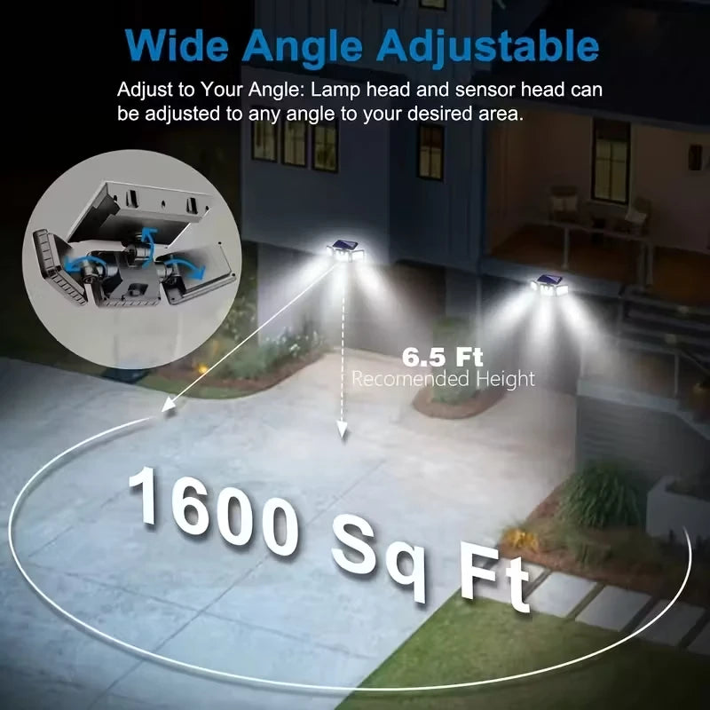 2PCS Solar Lights Outdoor Waterproof, 164LED Motion Sensor Outdoor Lights 3 Heads Security Flood Light 3 Lighting Mode for Patio