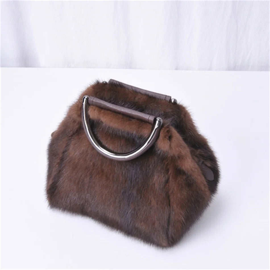Women's Mink Fur Handbag 2026 New Fashion Designer Fluffy Fur Wrist Bag Large Capacity Soft Shopping Bag Girl Cute Handbag