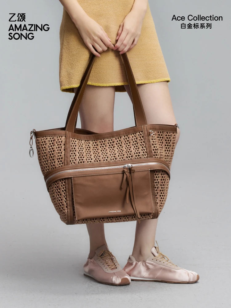Amazing Song Original Design Cheese Roll Tote Bag Woven Family Shoulder Bag Fashion For Women