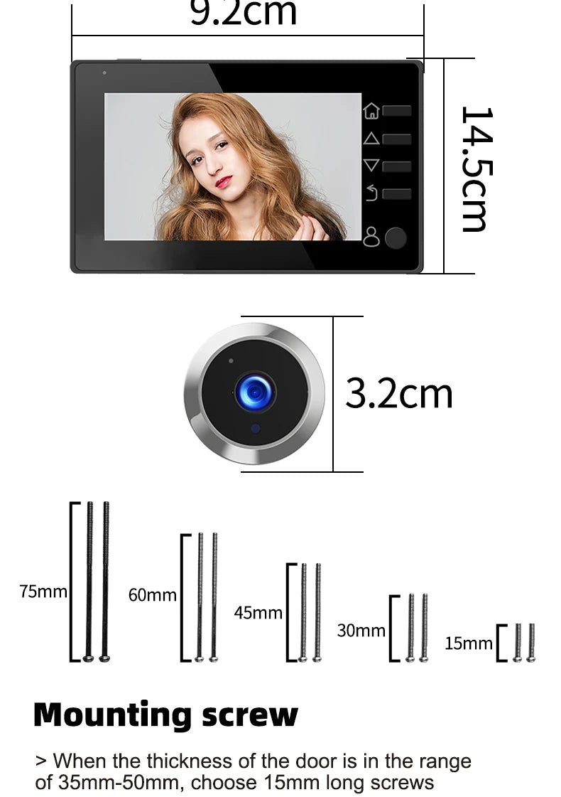 Danmini 4.3'' Electric Peephole 1MP 120° Wide-angle Security Camera Photograph Digital Cat Eye Doorbell Night Vision Door Viewer