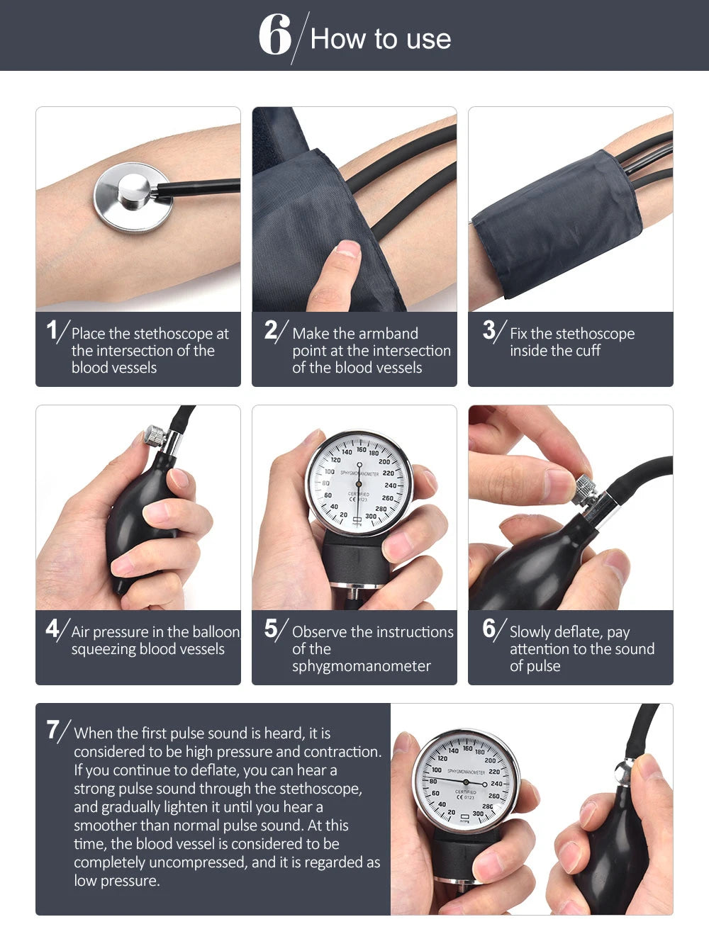 JUSTLANG Manual Blood Pressure Monitor BP Upper Arm Sphygmomanometer  Aneroid Baumanometer Stethoscope with Zipper Bag for Adult